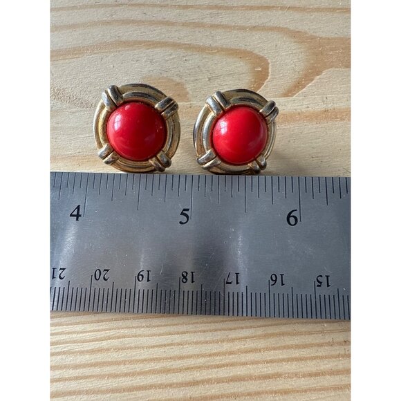 Vintage White Stag Clip-On Earrings Red & Gold Circular Design Retro Fashion Jew - Picture 5 of 5